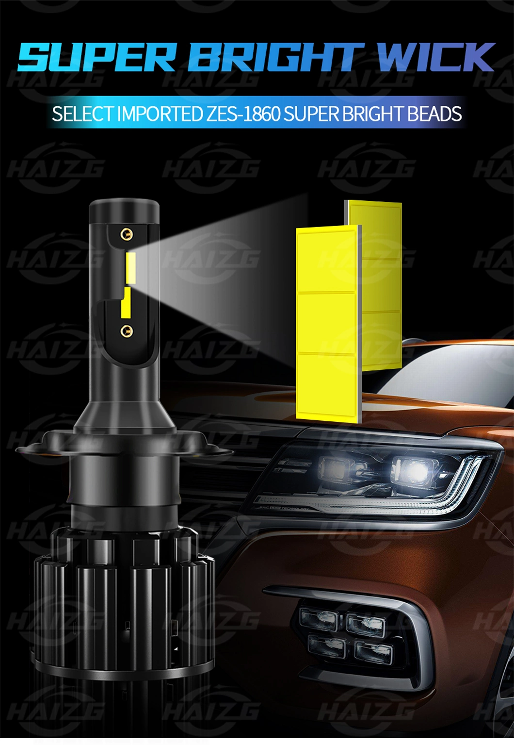 Haizg LED H7/H4 HID Auto Fog Light Truck Work Light H3/H11 for Car LED Headlight 9005 9006 LED Light