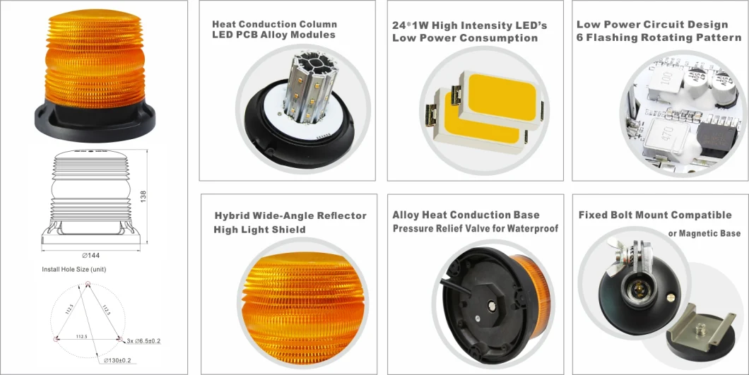 LED Warning Light Emergency Light Traffic Light Strobe Light with IP69K Waterproof for School Bus, Mining